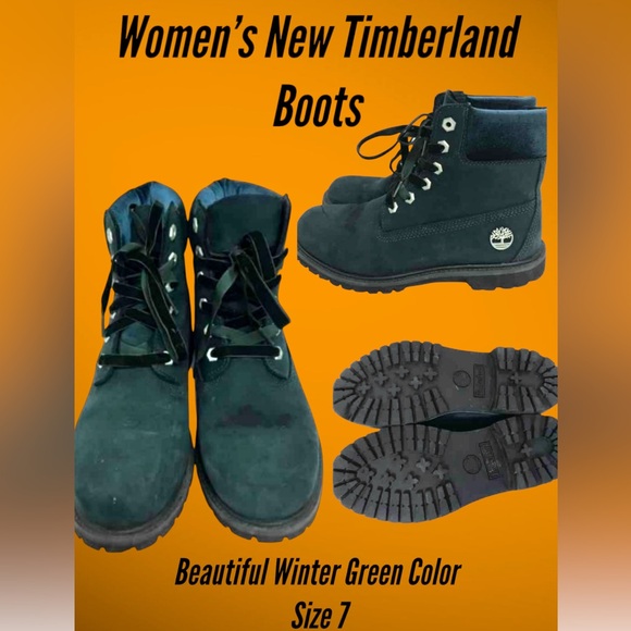 Women's Green Leather & Velvet Timberland Boots. Size 7 - Picture 5 of 6